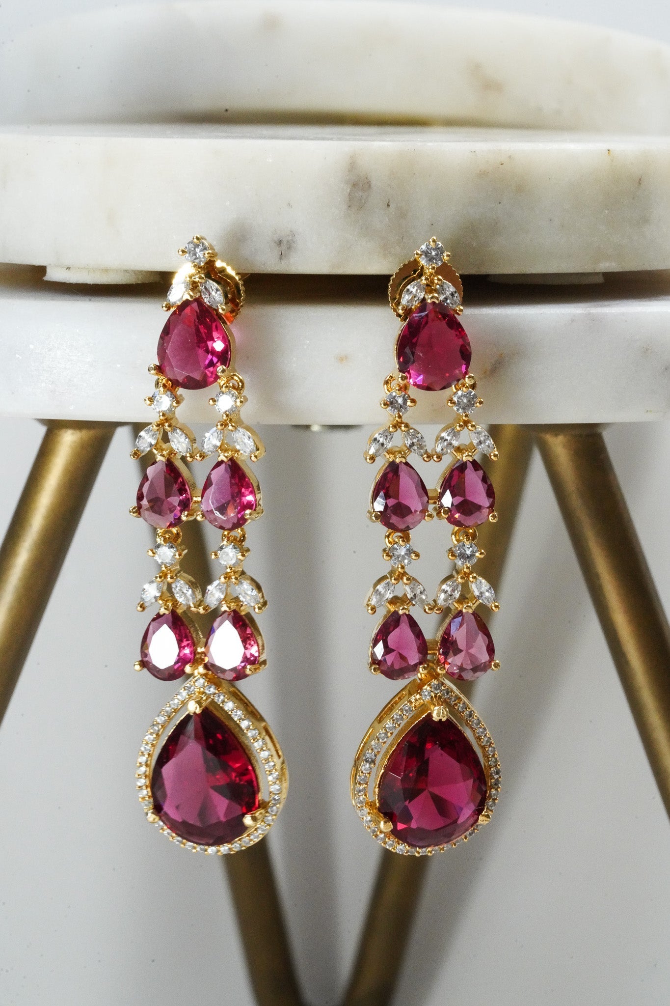 Ruby red double layer gold diamanté necklace set for Indian weddings by Inaury
