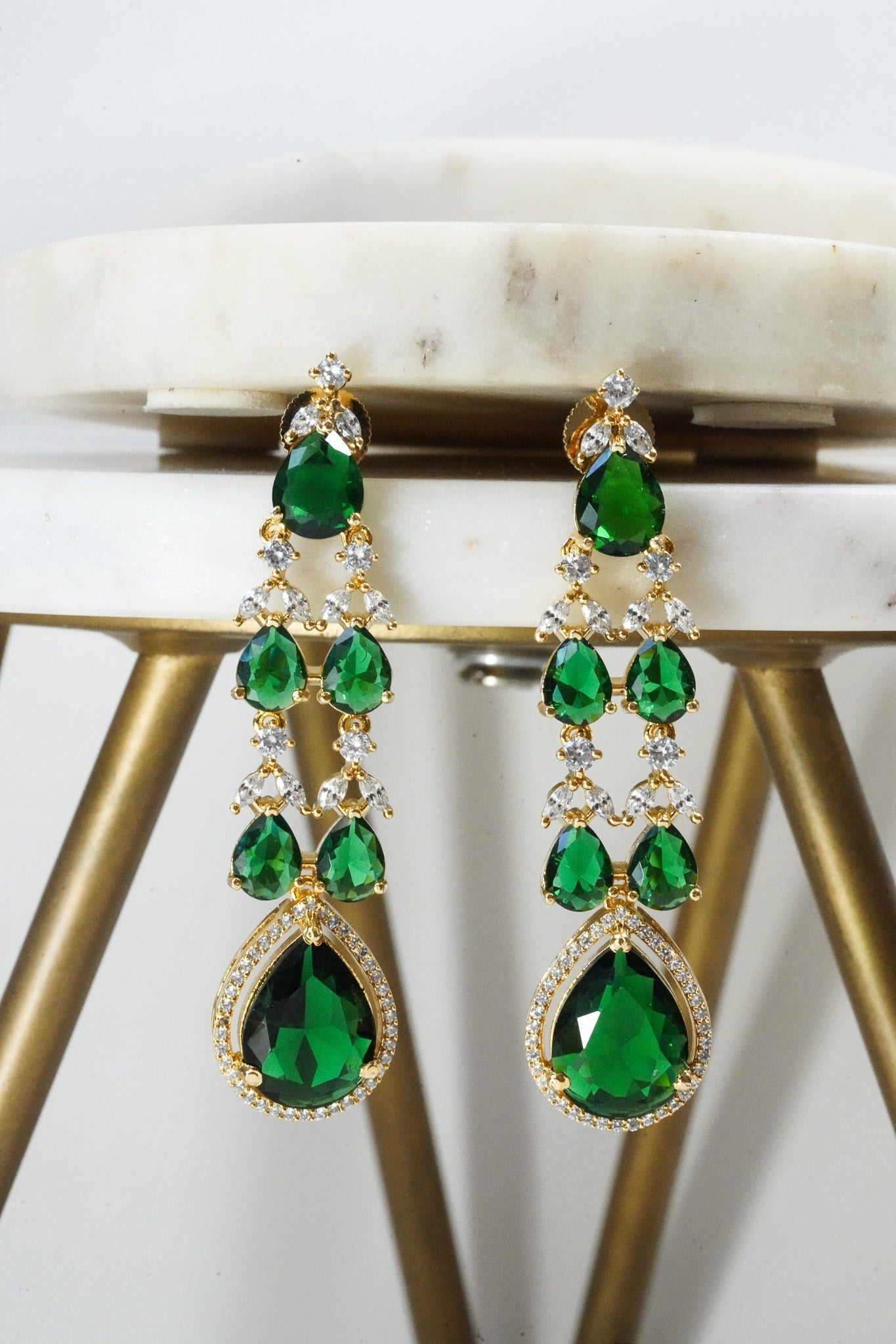 Emerald green double layer gold diamanté necklace set for Indian weddings by Inaury