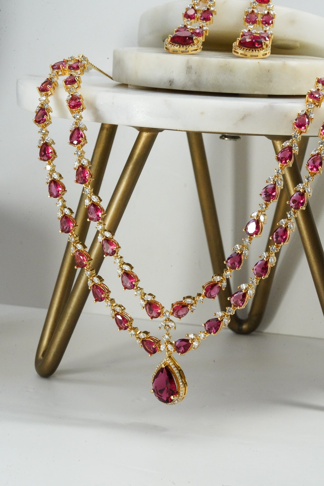 Naina - Double Layer AD Necklace Set Classic Necklace Set from Inaury