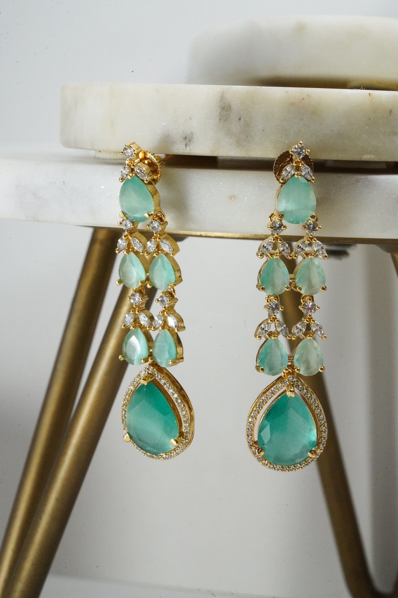 Mint green double layer gold diamanté necklace set for Indian weddings by Inaury