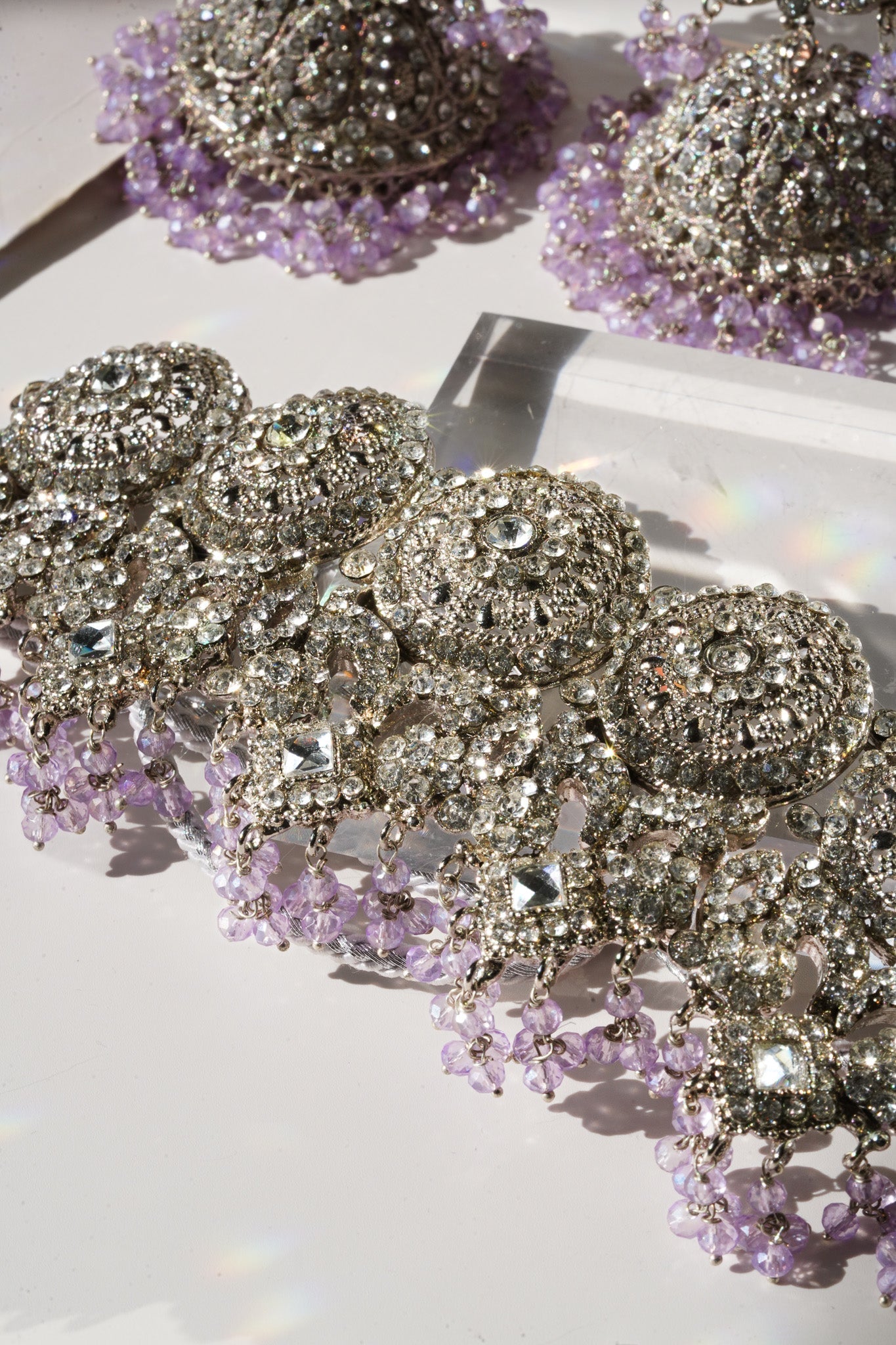 Lavender beaded choker from Namar Necklace Set with matching earrings, perfect for bridal and festive wear.
