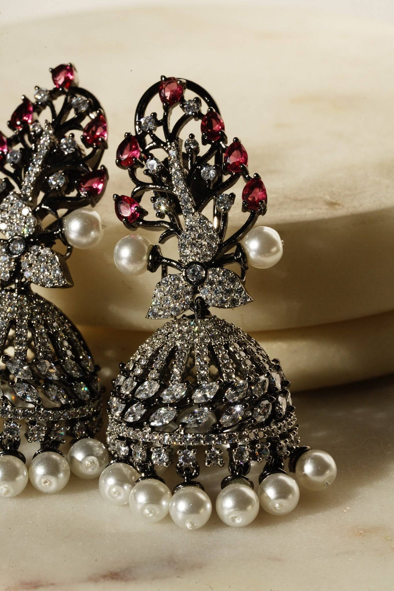 Nidhi - Black Plated AD Jhumka Jhumkas from Inaury