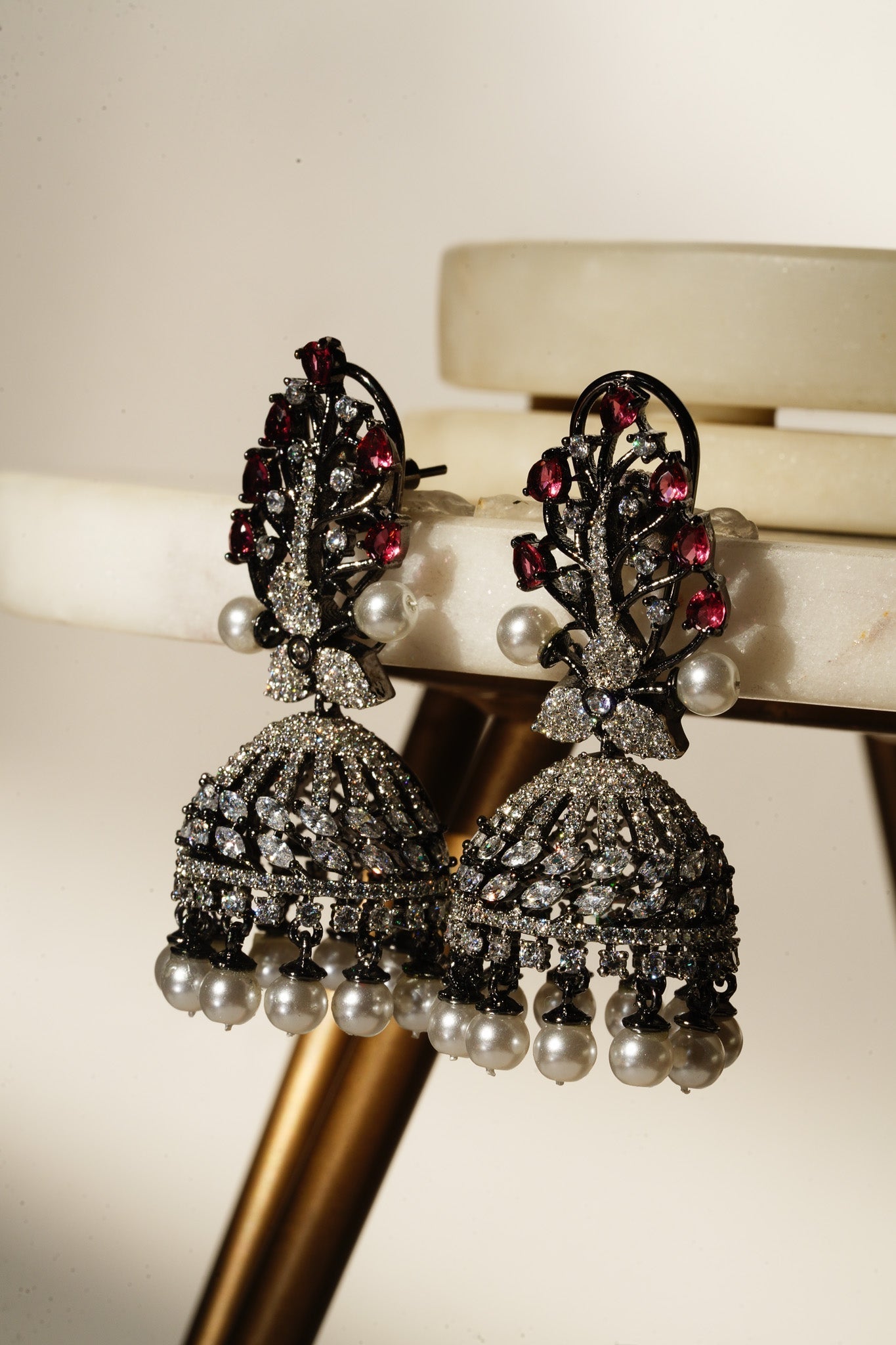 Nidhi - Black Plated AD Jhumka Jhumkas from Inaury