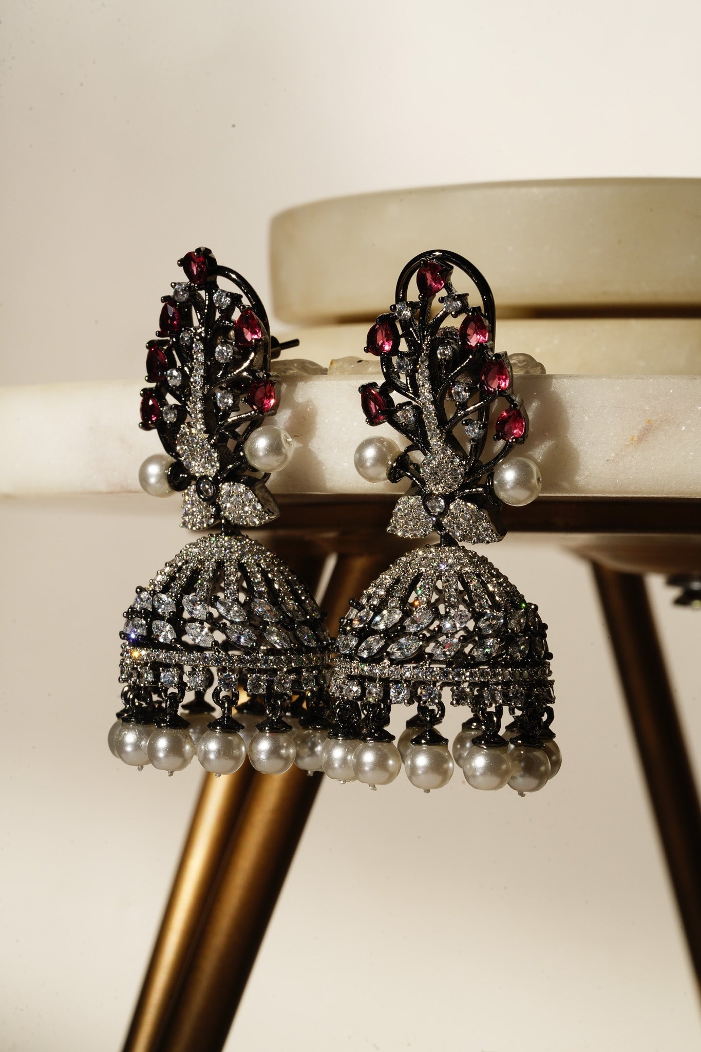 Nidhi - Black Plated AD Jhumka Jhumkas from Inaury