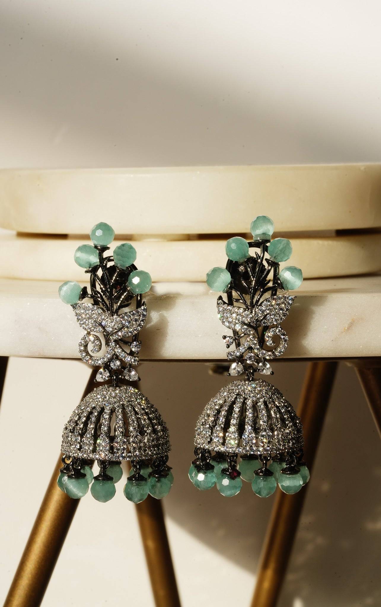 Nidhi - Black Plated AD Jhumka Jhumkas from Inaury