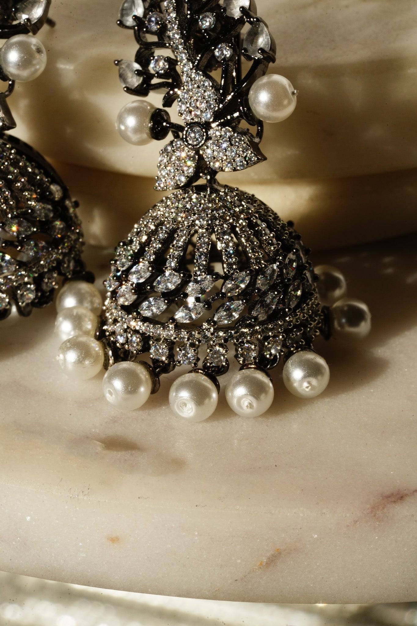 Nidhi - Black Plated AD Jhumka Jhumkas from Inaury