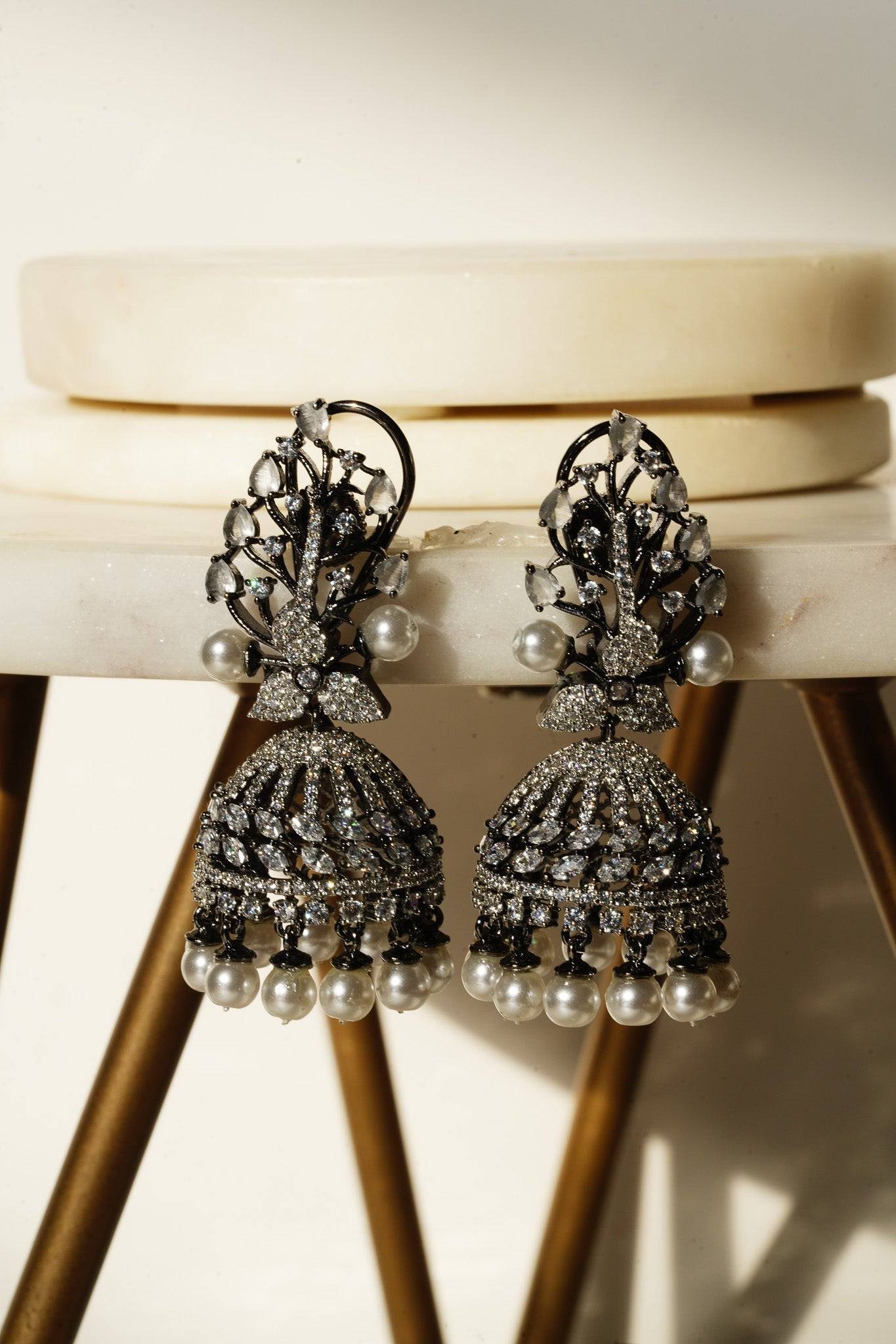 Nidhi - Black Plated AD Jhumka Jhumkas from Inaury