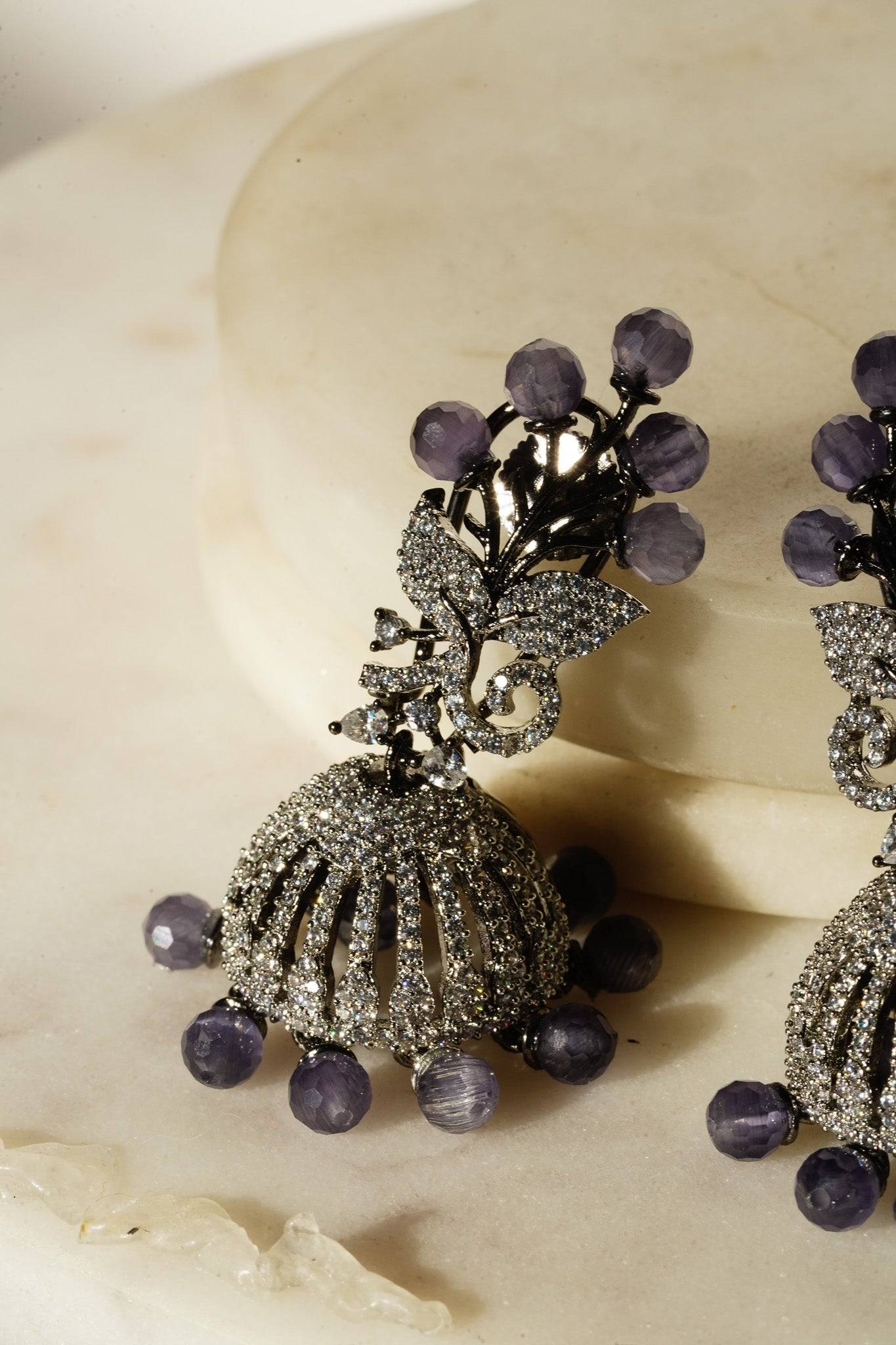 Nidhi - Black Plated AD Jhumka Jhumkas from Inaury