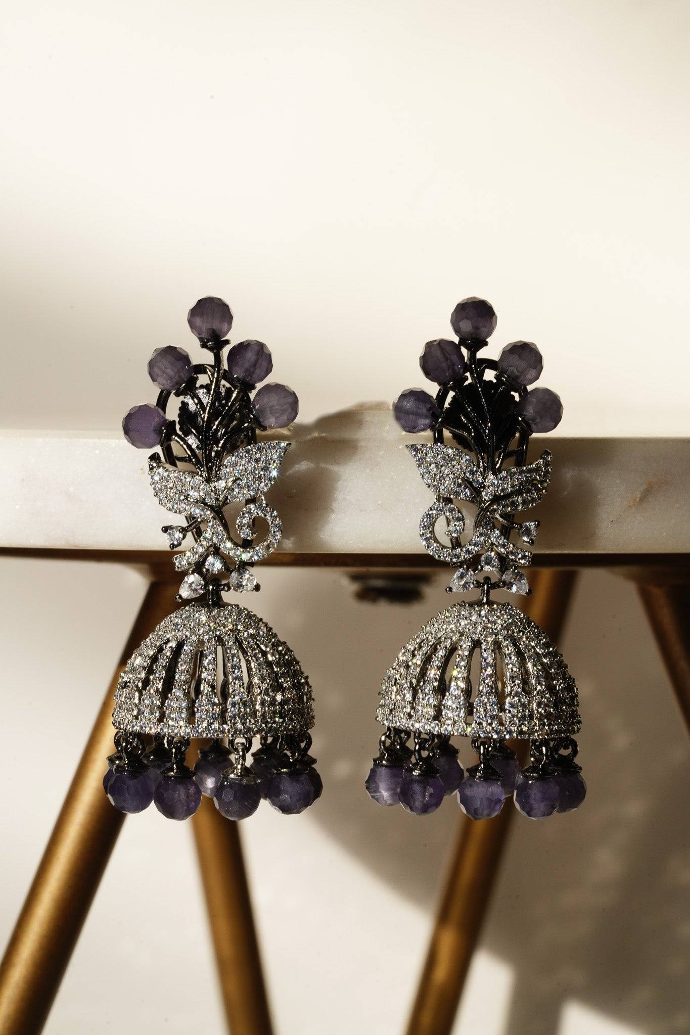 Nidhi - Black Plated AD Jhumka Jhumkas from Inaury