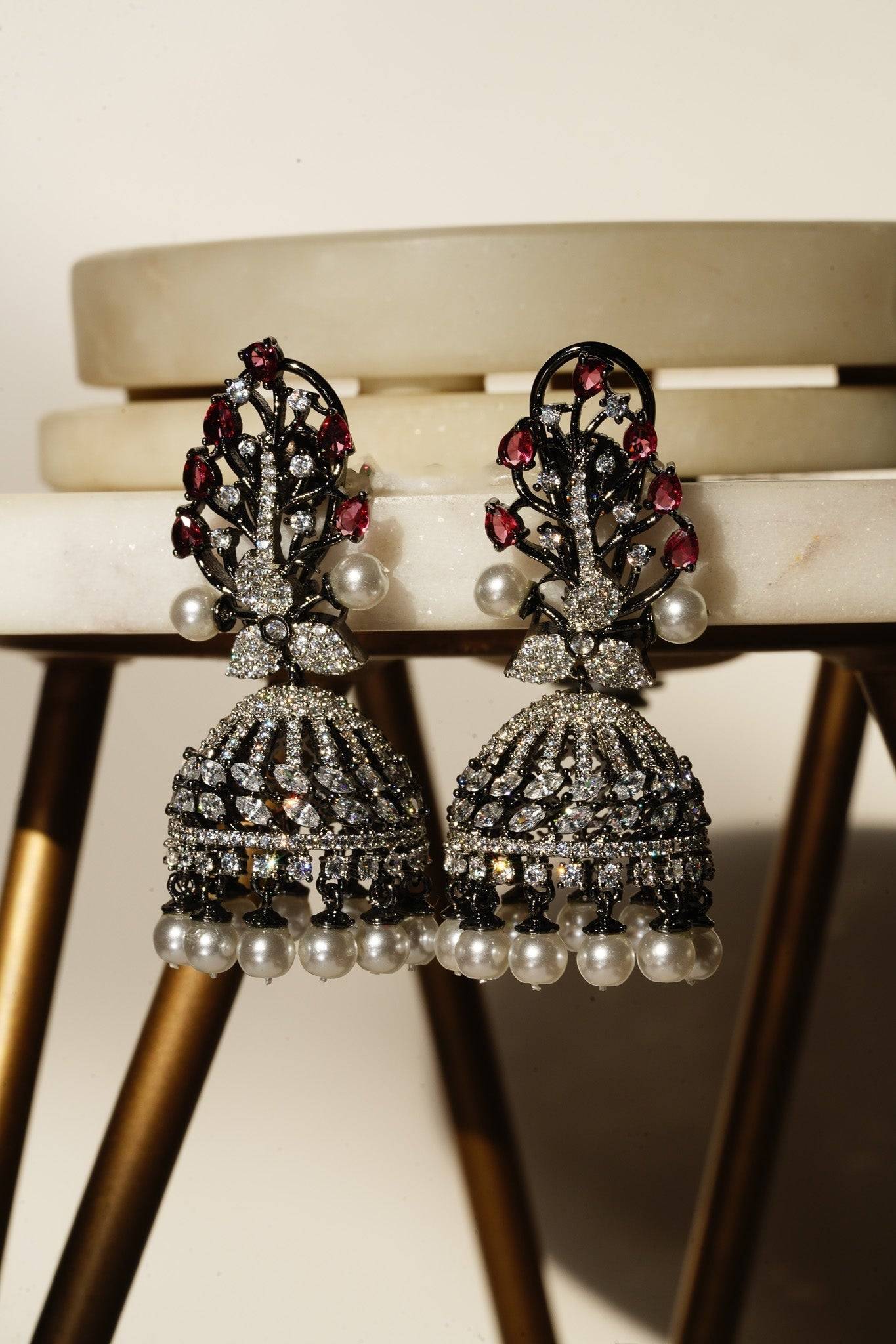 Nidhi - Black Plated AD Jhumka Jhumkas from Inaury