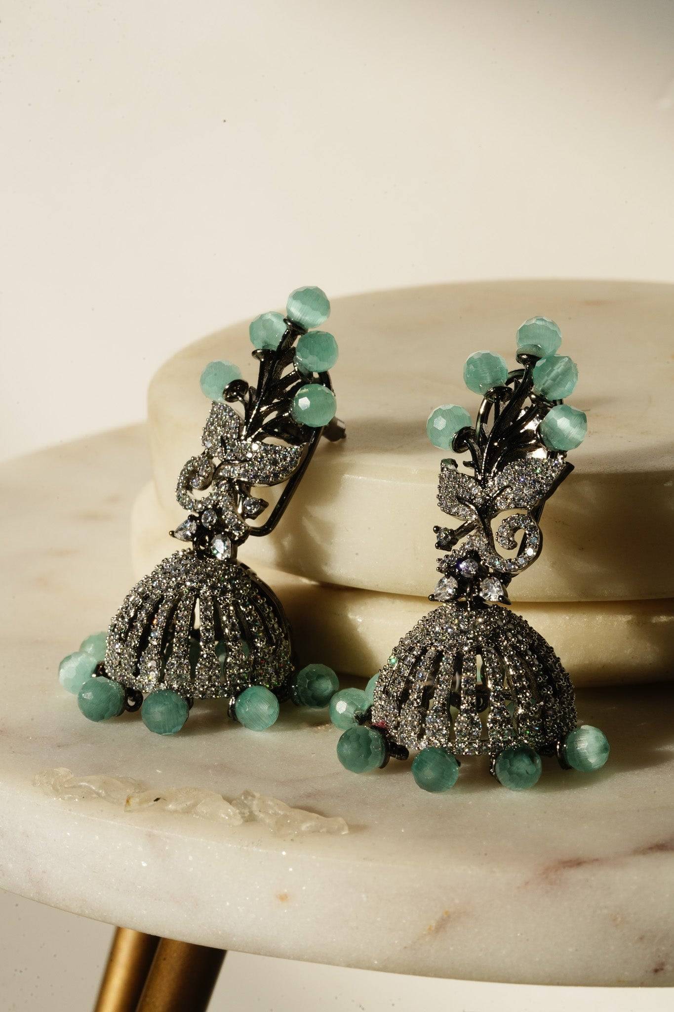 Nidhi - Black Plated AD Jhumka Jhumkas from Inaury