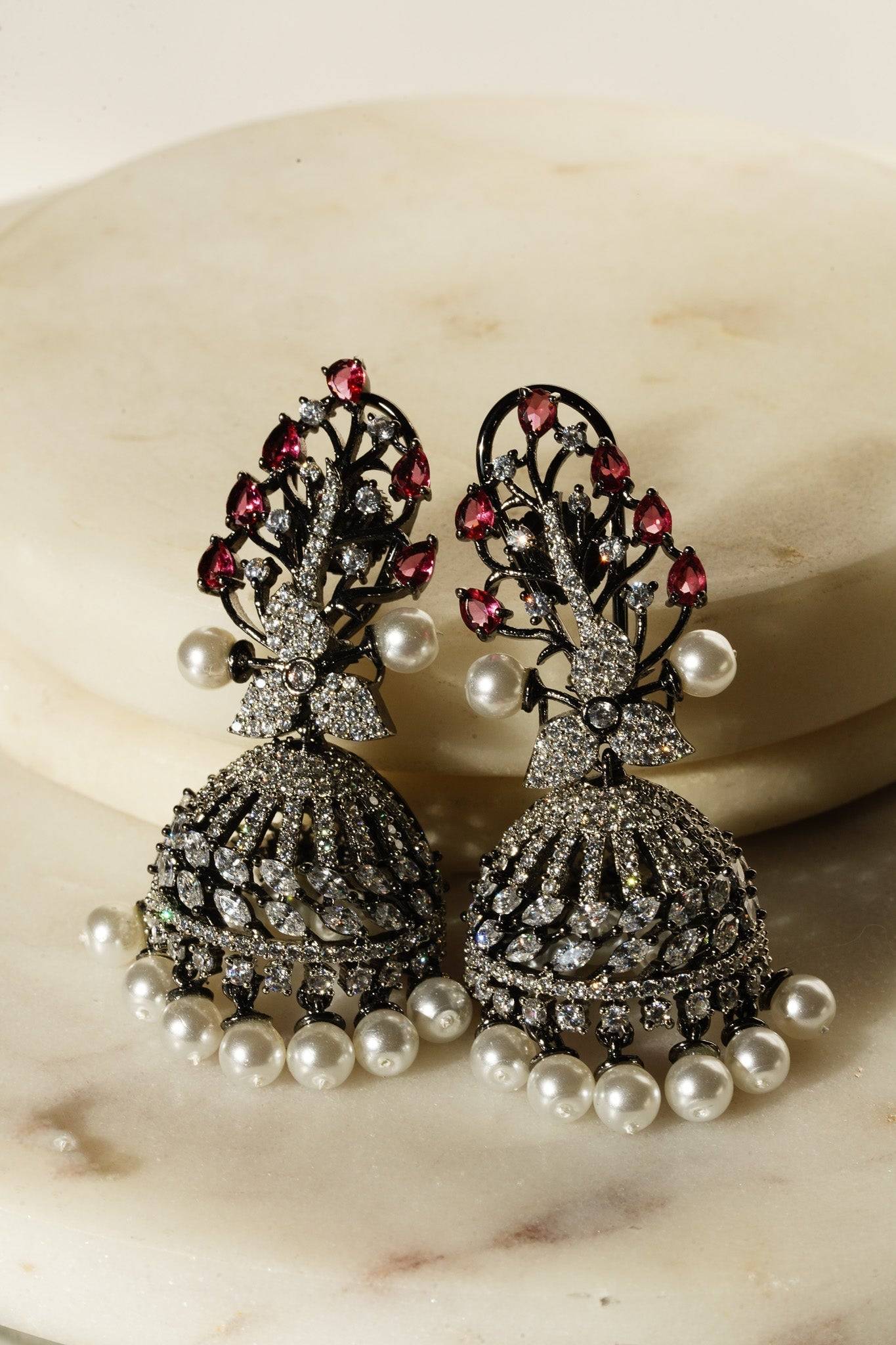 Nidhi - Black Plated AD Jhumka Jhumkas from Inaury