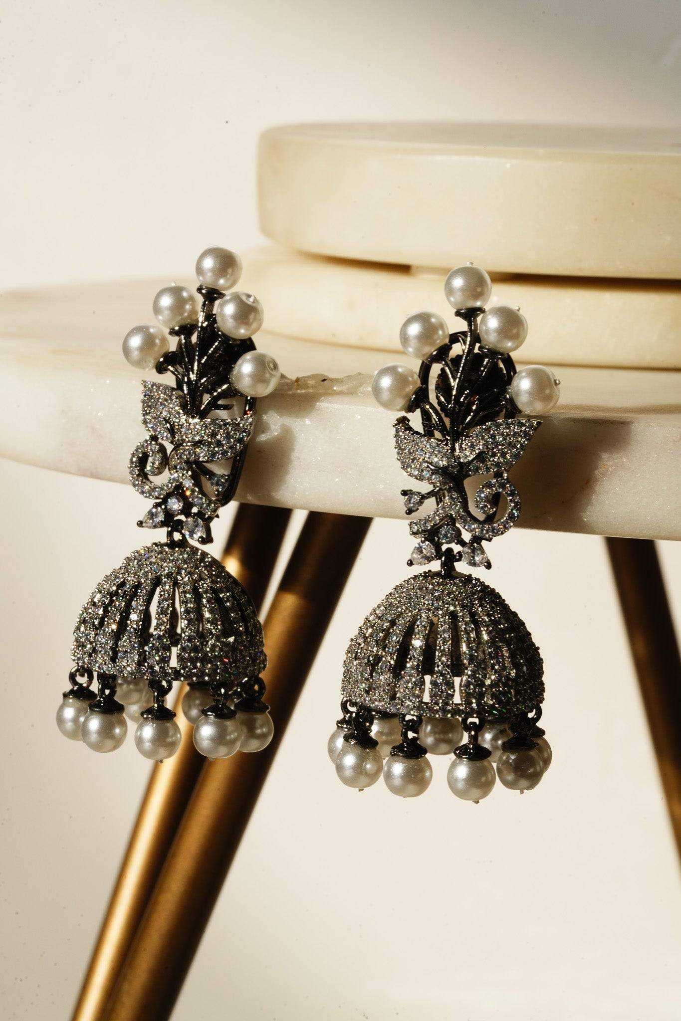 Nidhi - Black Plated AD Jhumka Jhumkas from Inaury