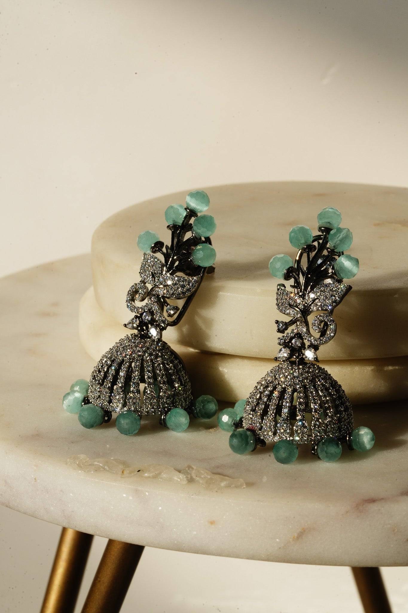 Nidhi - Black Plated AD Jhumka Jhumkas from Inaury