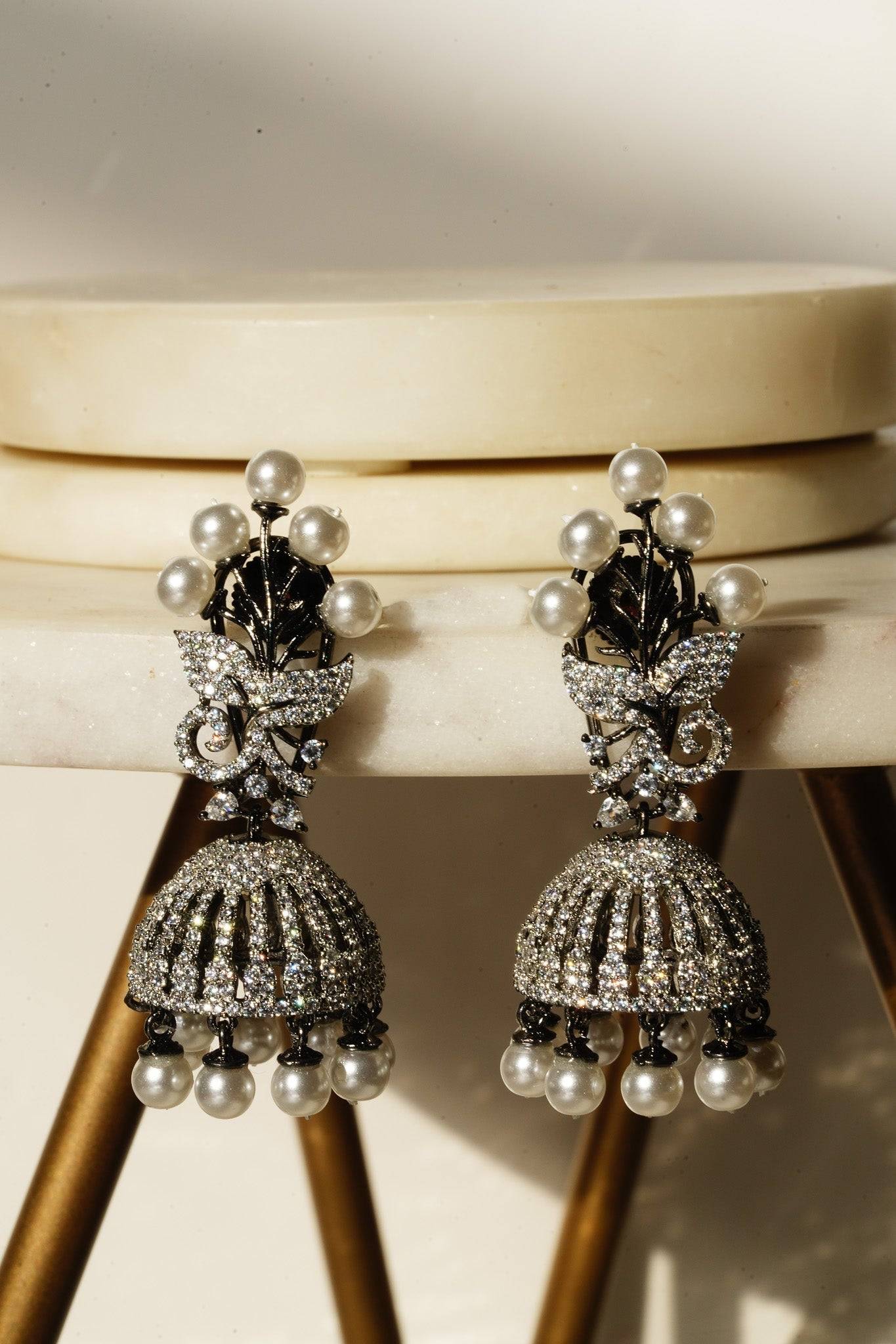 Nidhi - Black Plated AD Jhumka Jhumkas from Inaury