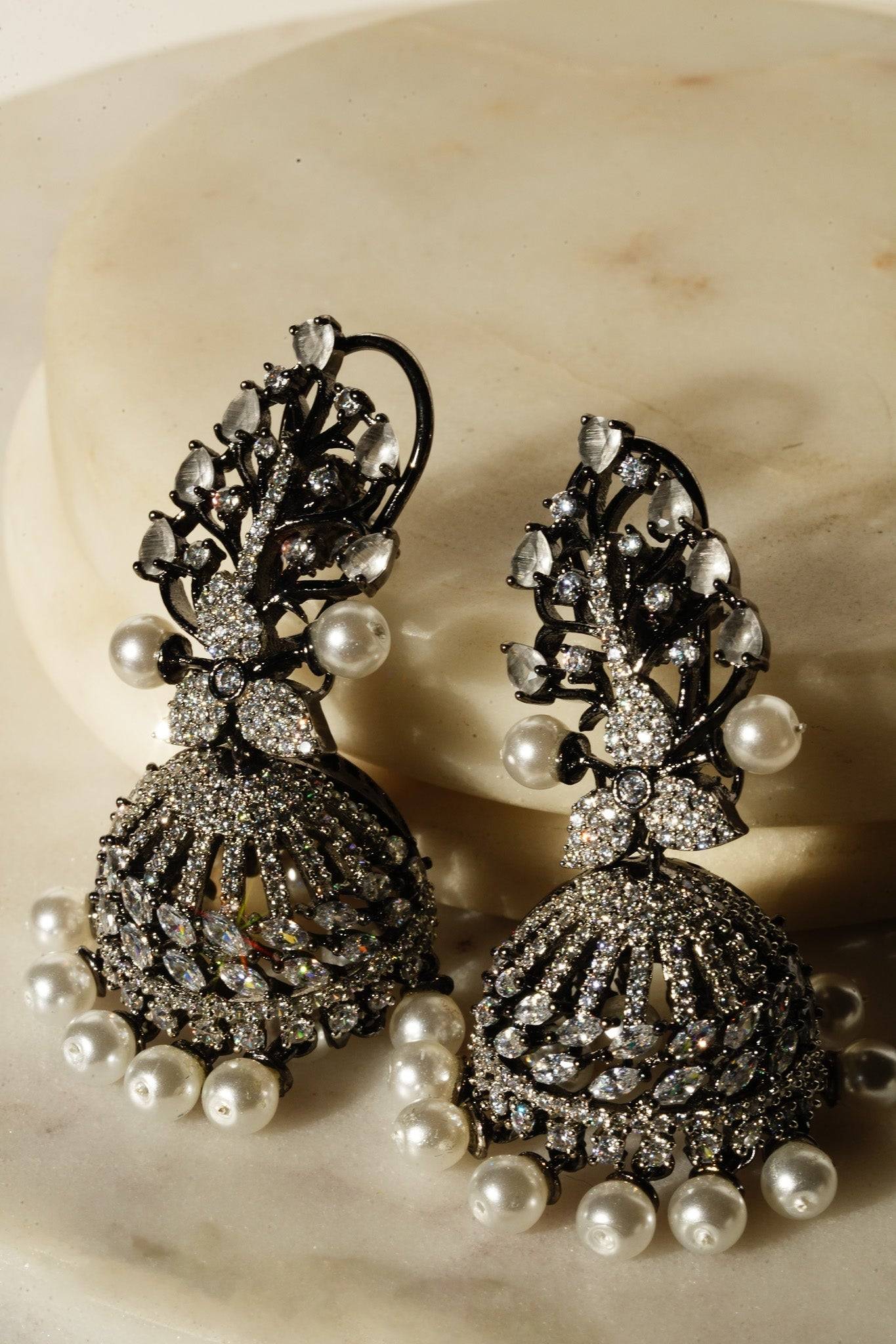 Nidhi - Black Plated AD Jhumka Jhumkas from Inaury