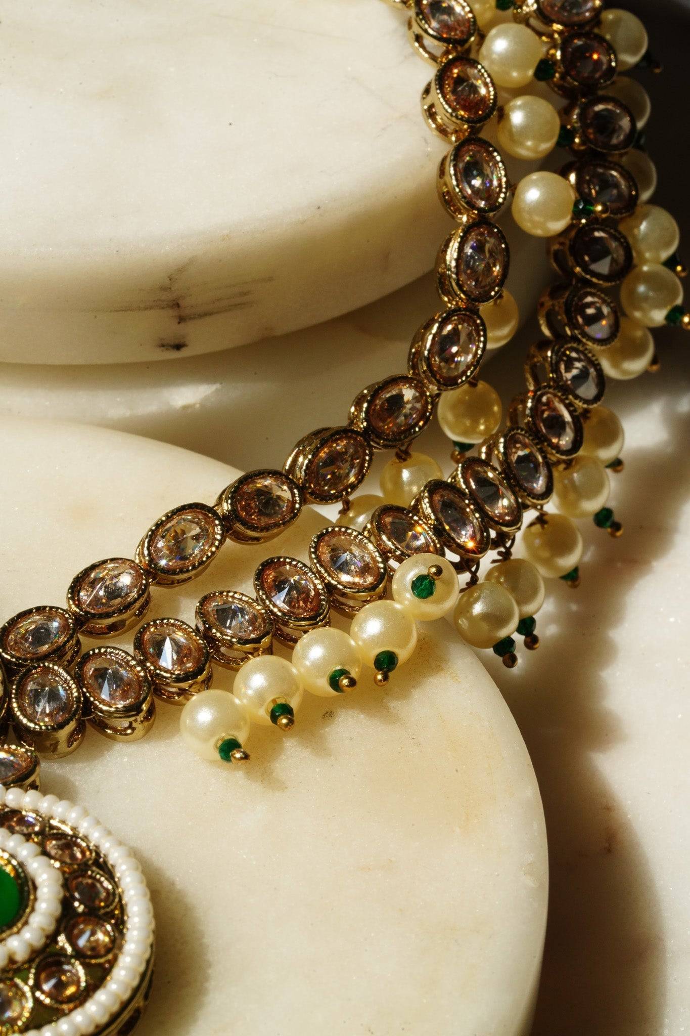 Nisha - Gold & Green Kundan Mathapatti Matha Patti from Inaury