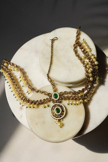 Nisha - Gold & Green Kundan Mathapatti Matha Patti from Inaury