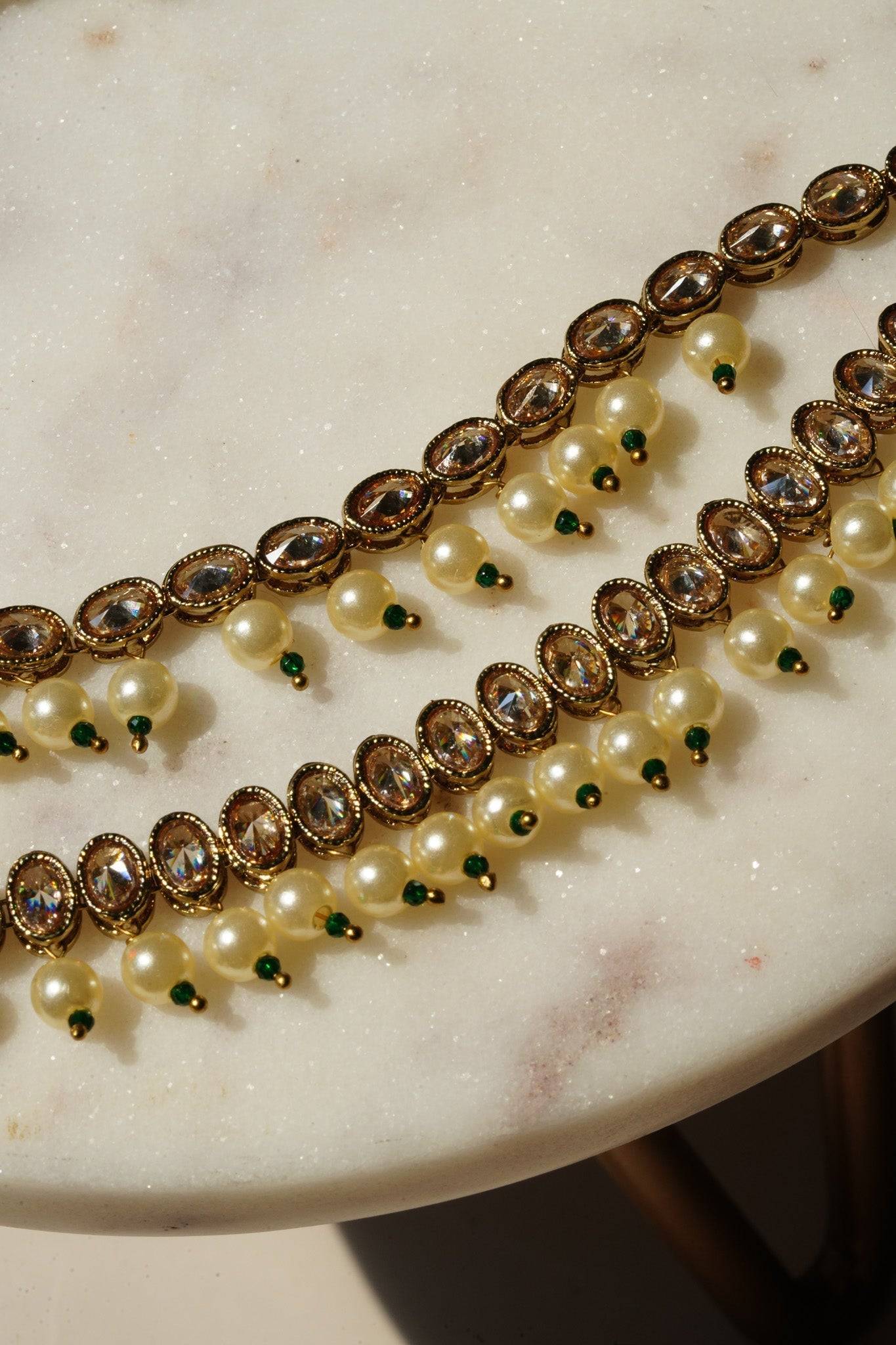 Nisha - Gold & Green Kundan Mathapatti Matha Patti from Inaury