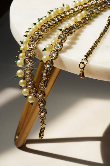 Nisha - Gold & Green Kundan Mathapatti Matha Patti from Inaury