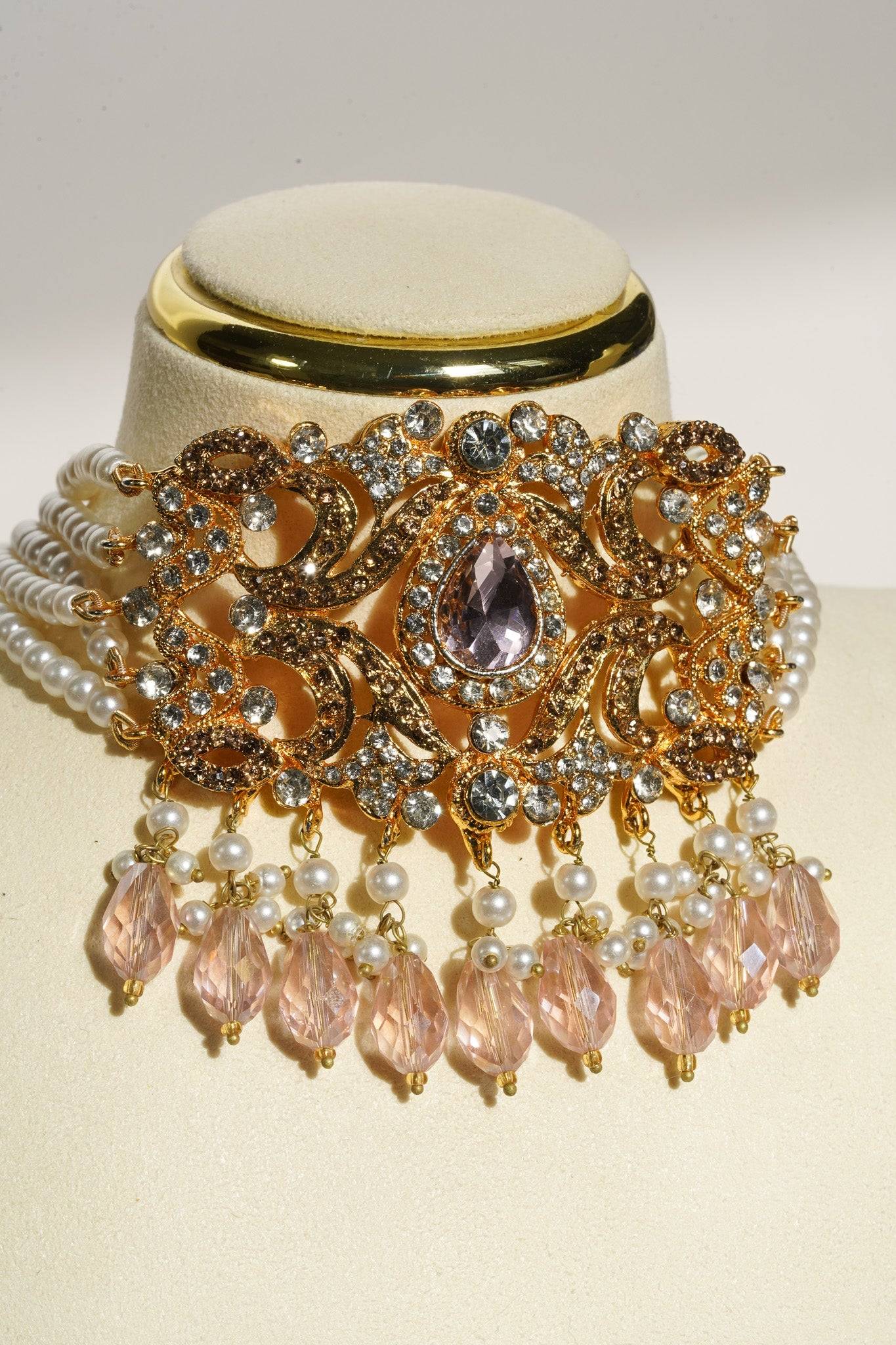 Noreen - Artisan Crafted Choker Necklace Set With Earrings & Tikka Choker Necklace Set from Inaury