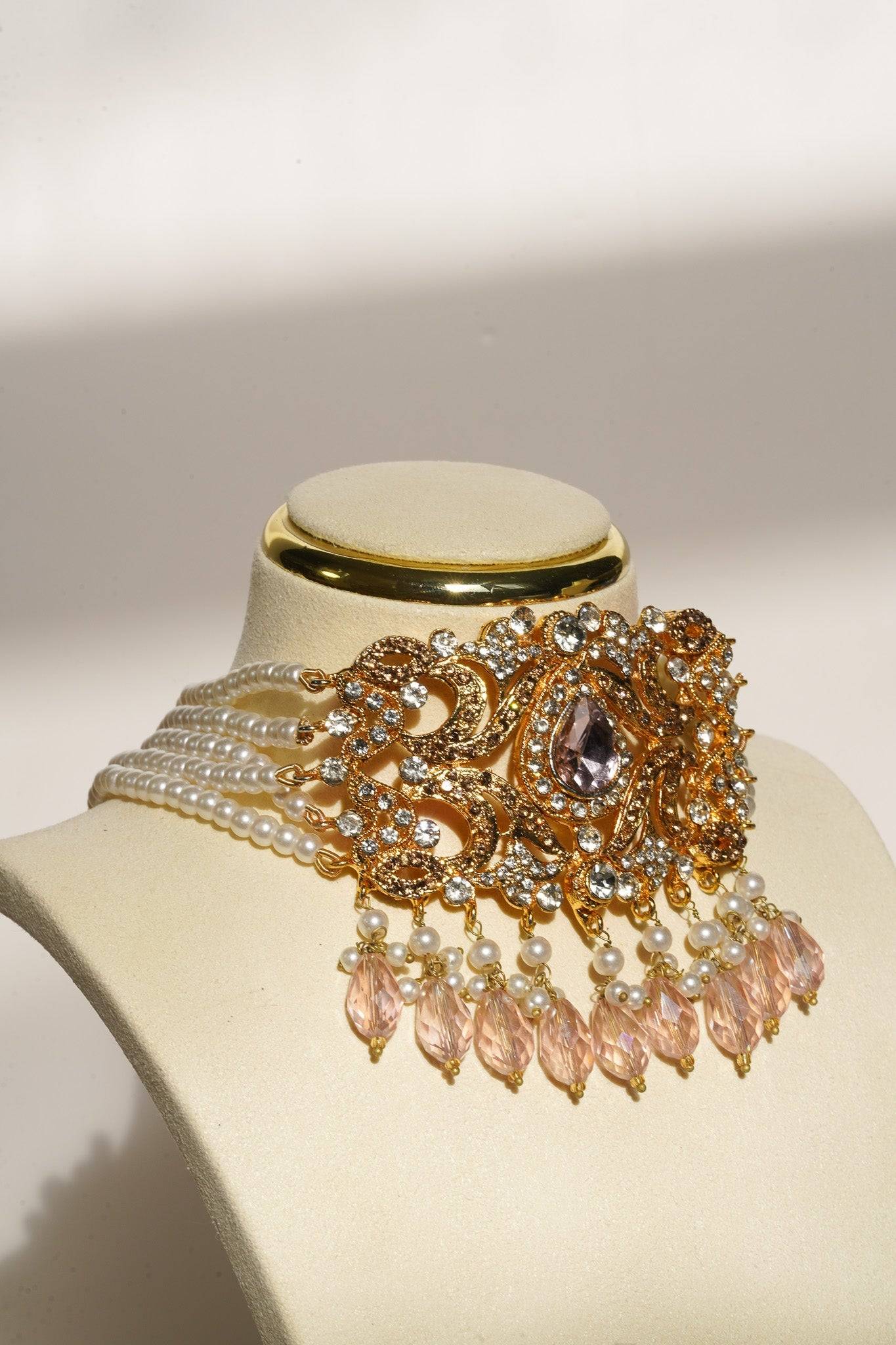 Noreen - Artisan Crafted Choker Necklace Set With Earrings & Tikka Choker Necklace Set from Inaury