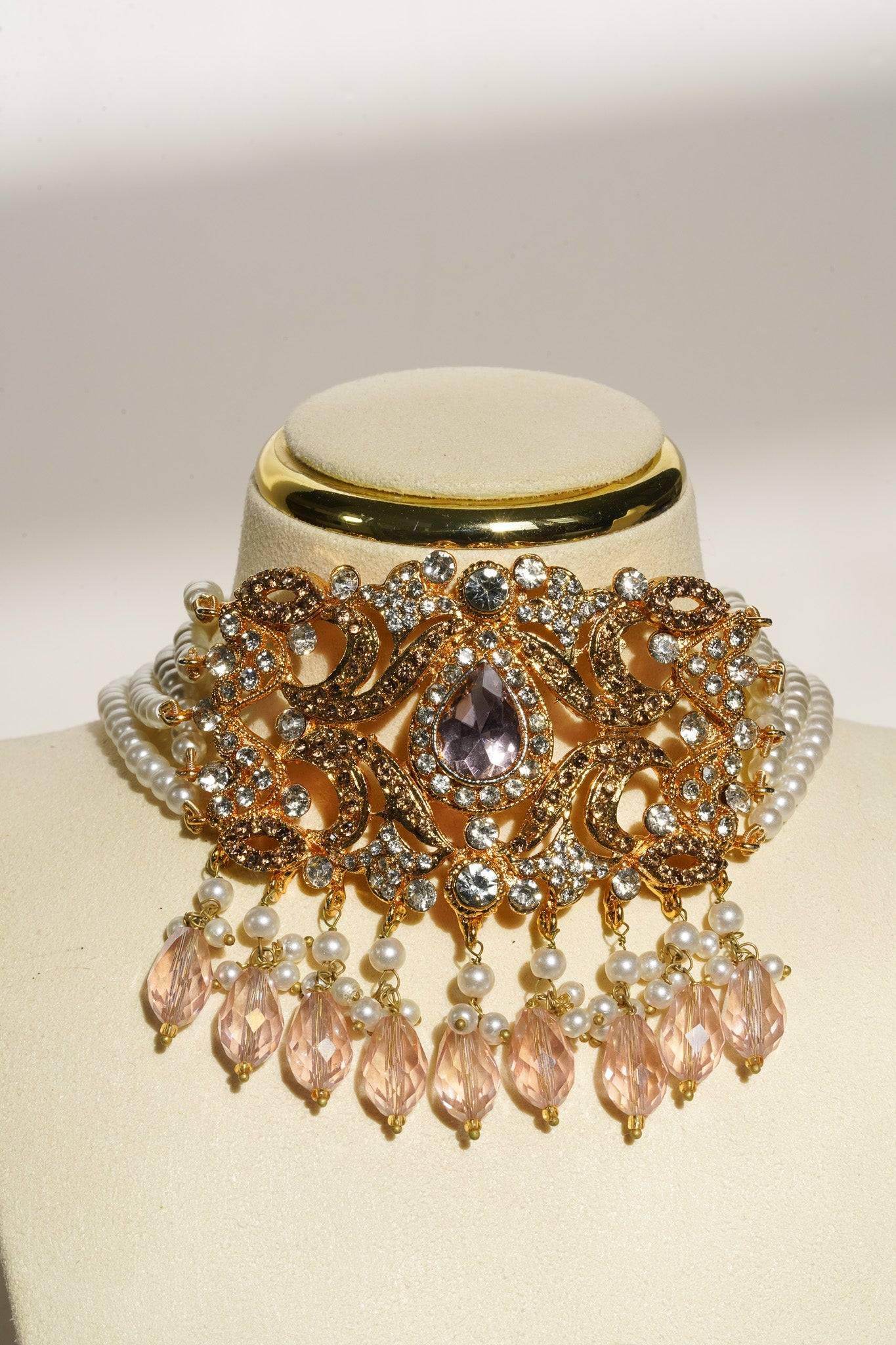 Noreen - Artisan Crafted Choker Necklace Set With Earrings & Tikka Choker Necklace Set from Inaury