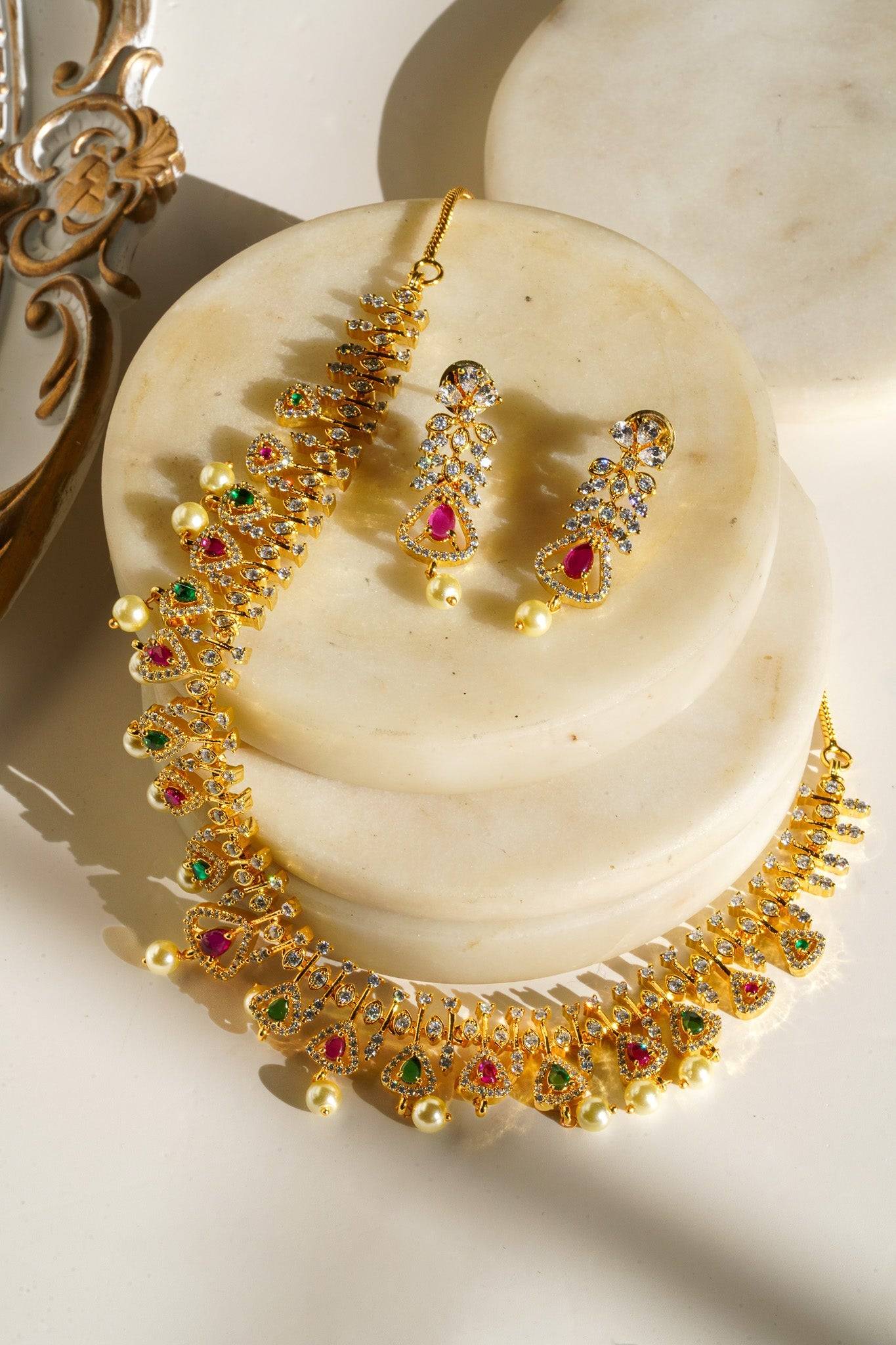 Oishi - Classic Necklace Set With Top Earrings Classic Necklace Set from Inaury