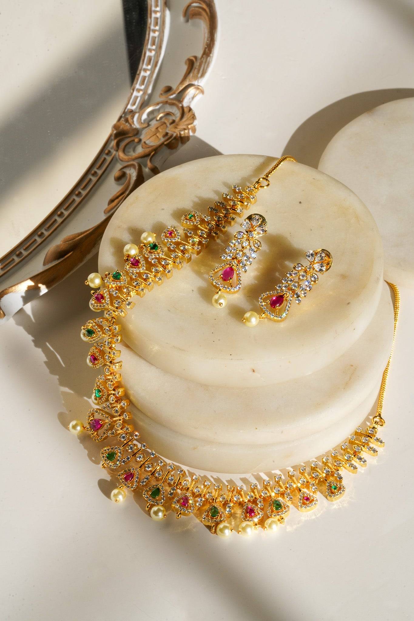 Oishi - Classic Necklace Set With Top Earrings Classic Necklace Set from Inaury