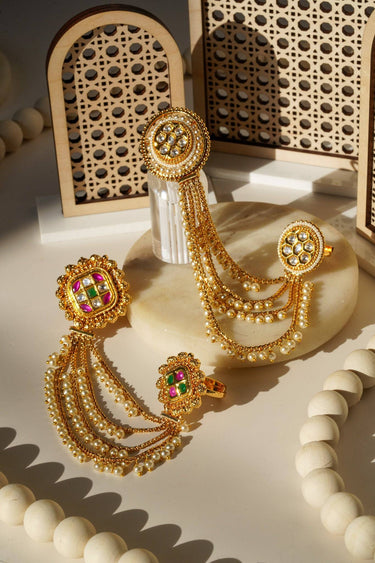 Renu- Chain Linked Double Kundan Ring Rings from Inaury