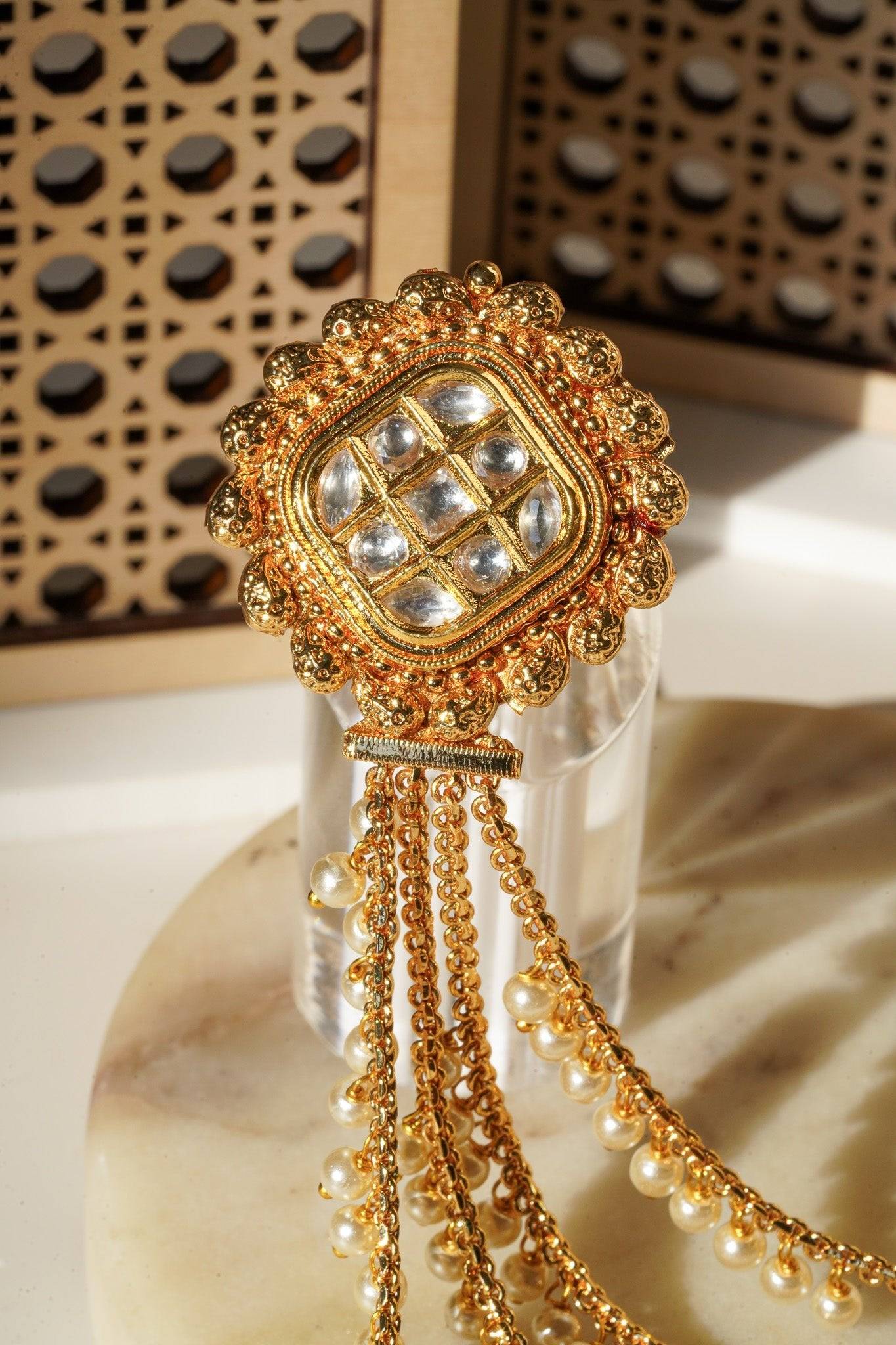 Renu- Chain Linked Double Kundan Ring Rings from Inaury