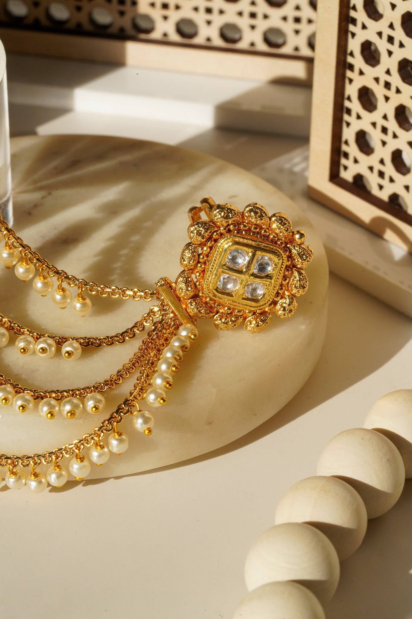 Renu- Chain Linked Double Kundan Ring Rings from Inaury