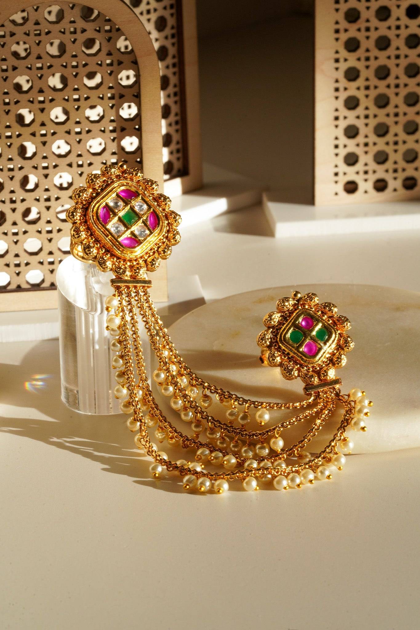 Renu- Chain Linked Double Kundan Ring Rings from Inaury