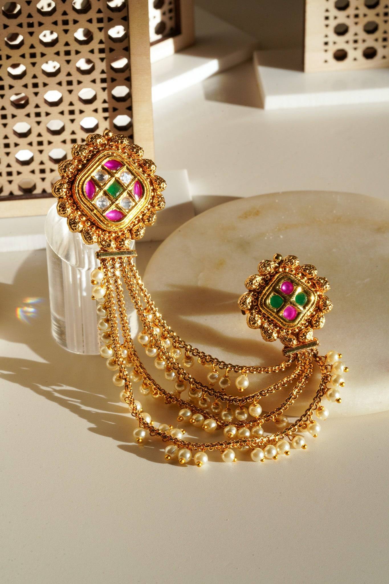 Renu- Chain Linked Double Kundan Ring Rings from Inaury