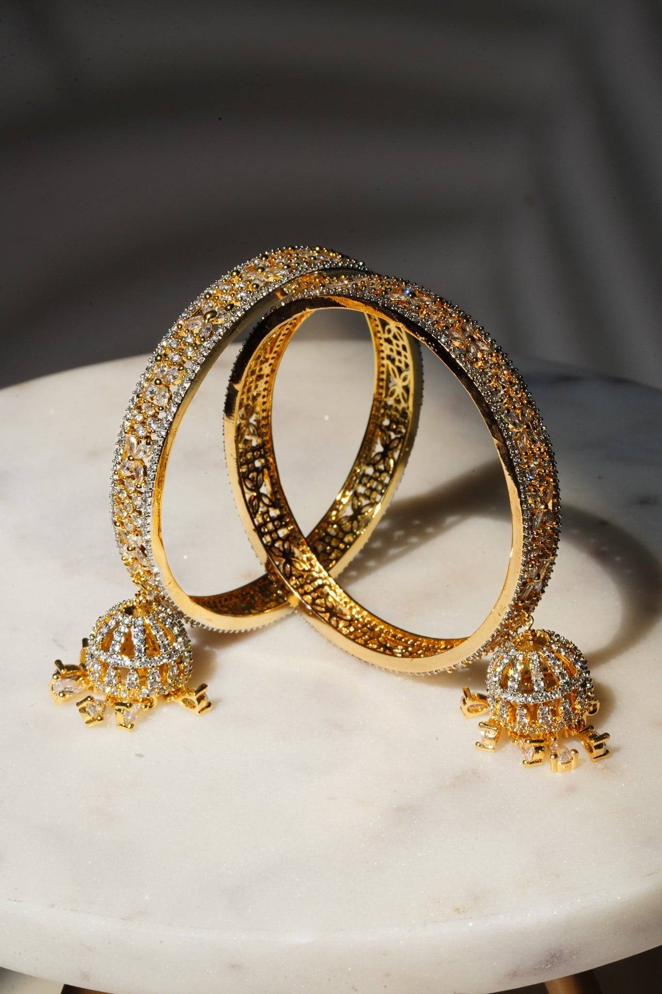 Ritu - Gold AD Bangles With Jhumkas (Set of 2) Bangles from Inaury