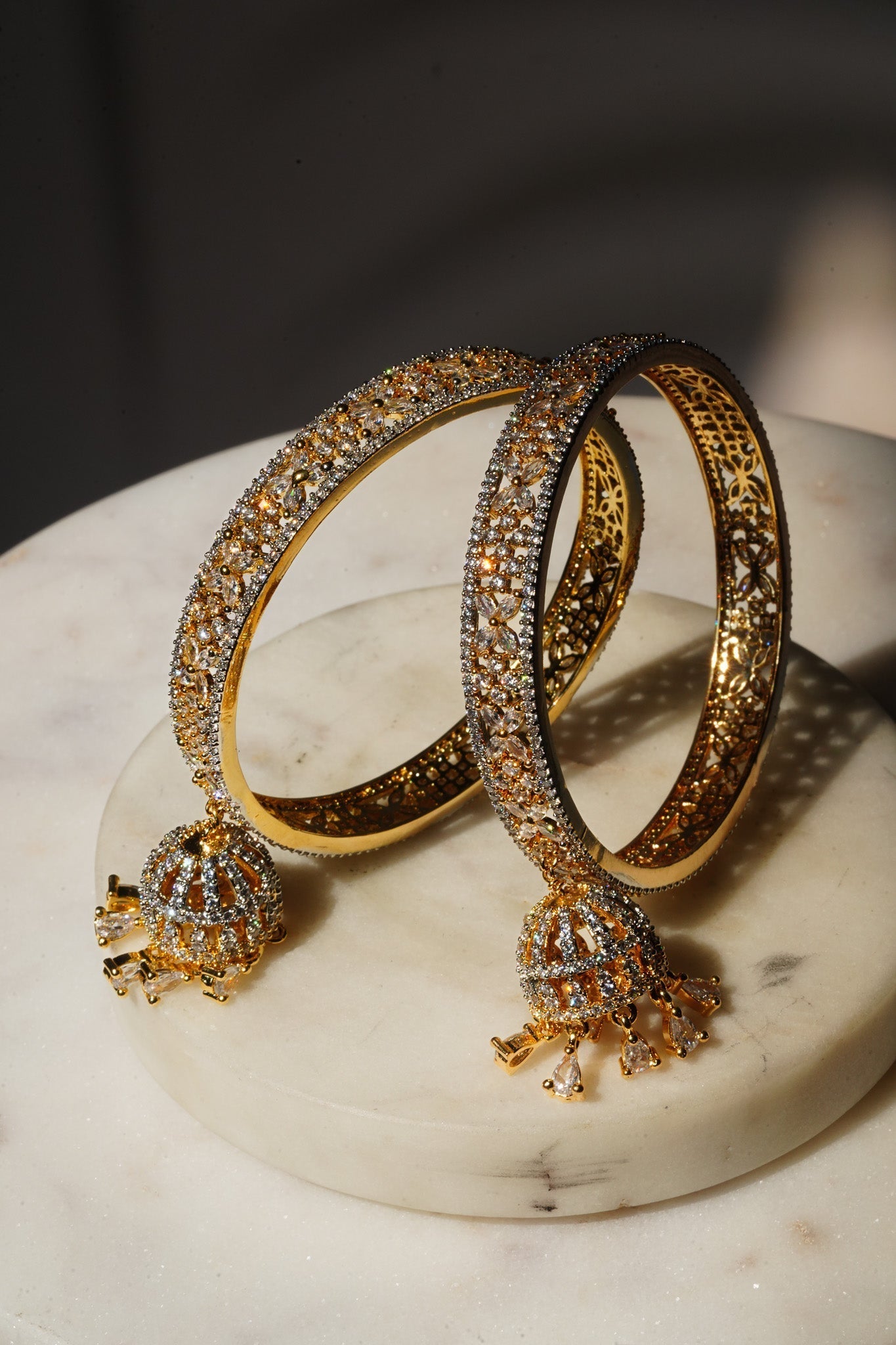 Ritu - Gold AD Bangles With Jhumkas (Set of 2) Bangles from Inaury