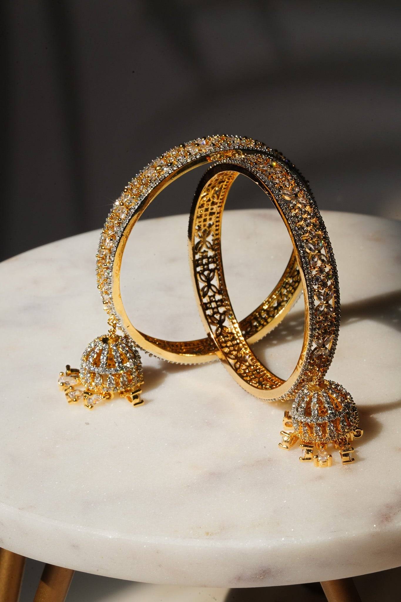 Ritu - Gold AD Bangles With Jhumkas (Set of 2) Bangles from Inaury