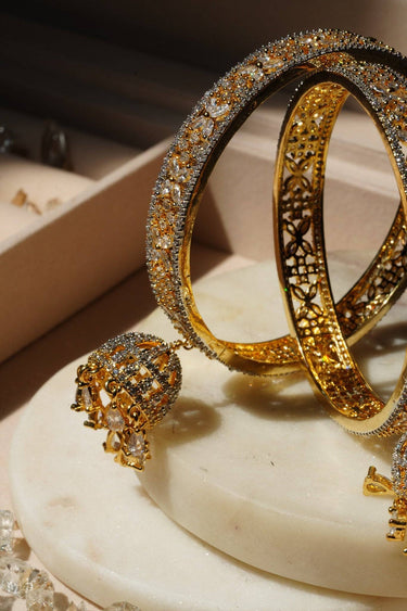Ritu - Gold AD Bangles With Jhumkas (Set of 2) Bangles from Inaury