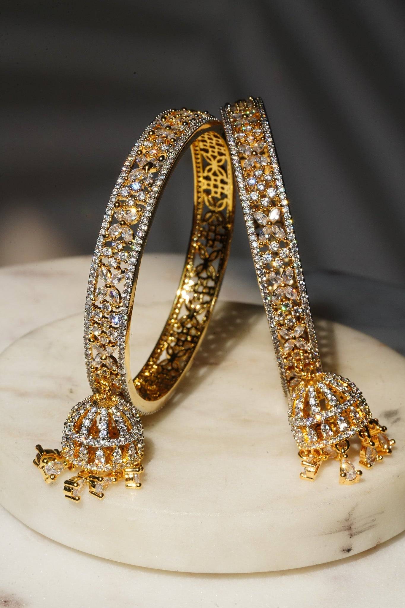 Ritu - Gold AD Bangles With Jhumkas (Set of 2) Bangles from Inaury