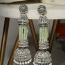 Riya - Tassel AD Jhumka Chandelier from InauryRiya Tassel AD Chandelier Earrings with Jhumkas in pink, green, and light green with AD stones and diamante accents