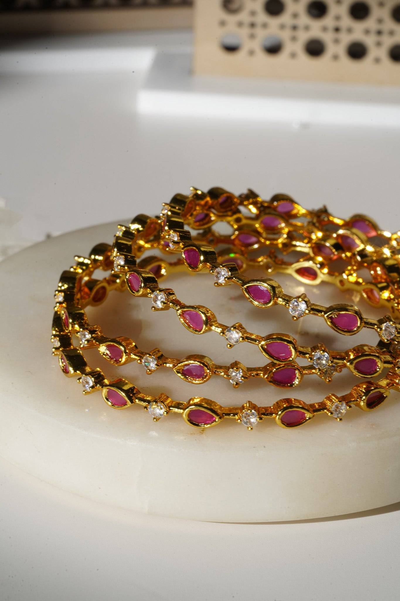 Saba - Golden Diamanté Accent Bangle Set (6 Pc.) Bangles from Inaury
