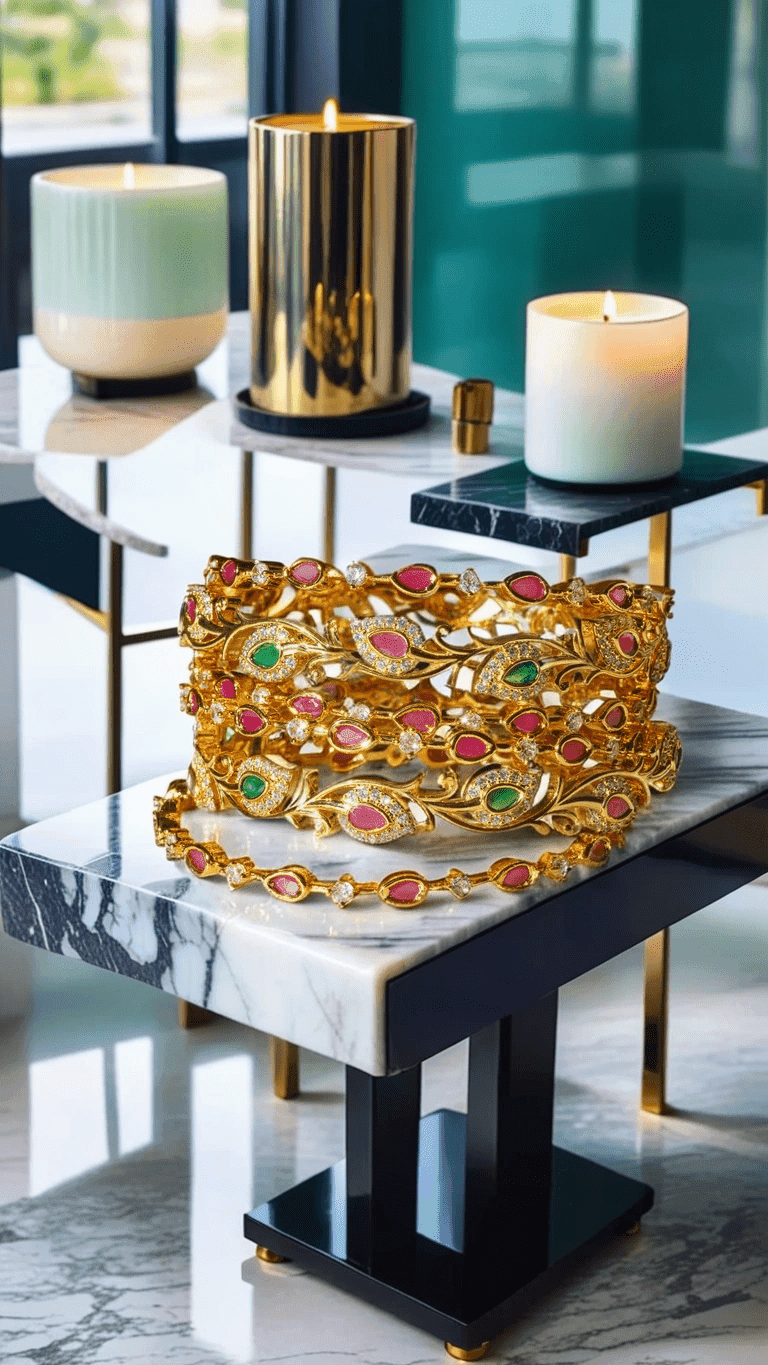 Saba - Golden Diamanté Accent Bangle Set (6 Pc.) Bangles from Inaury