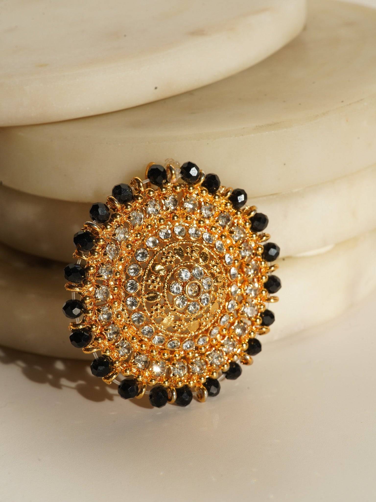 Sabhan Classic Necklace Set - Gold-plated with white zircon stones, available in gold & pearl or gold & black, featuring matching oversized stud earrings.