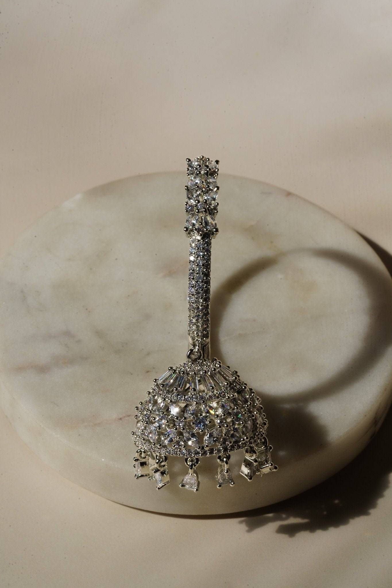 Saher - Silver Hoop AD Jhumka Earrings Jhumkas from Inaury