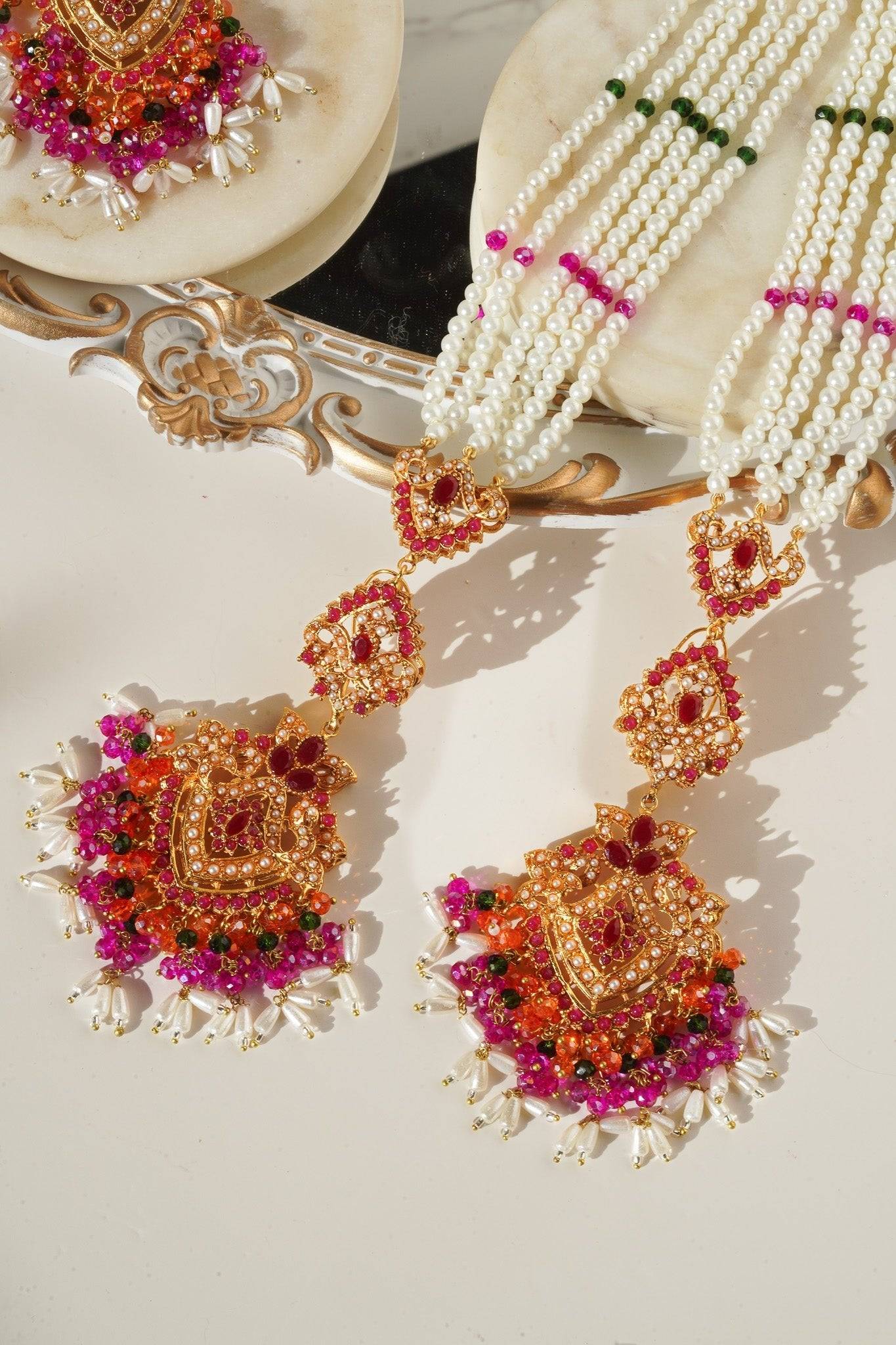 Sanjana - Long Saharay Earrings and Tikka Set Earrings & Tikka Set from Inaury