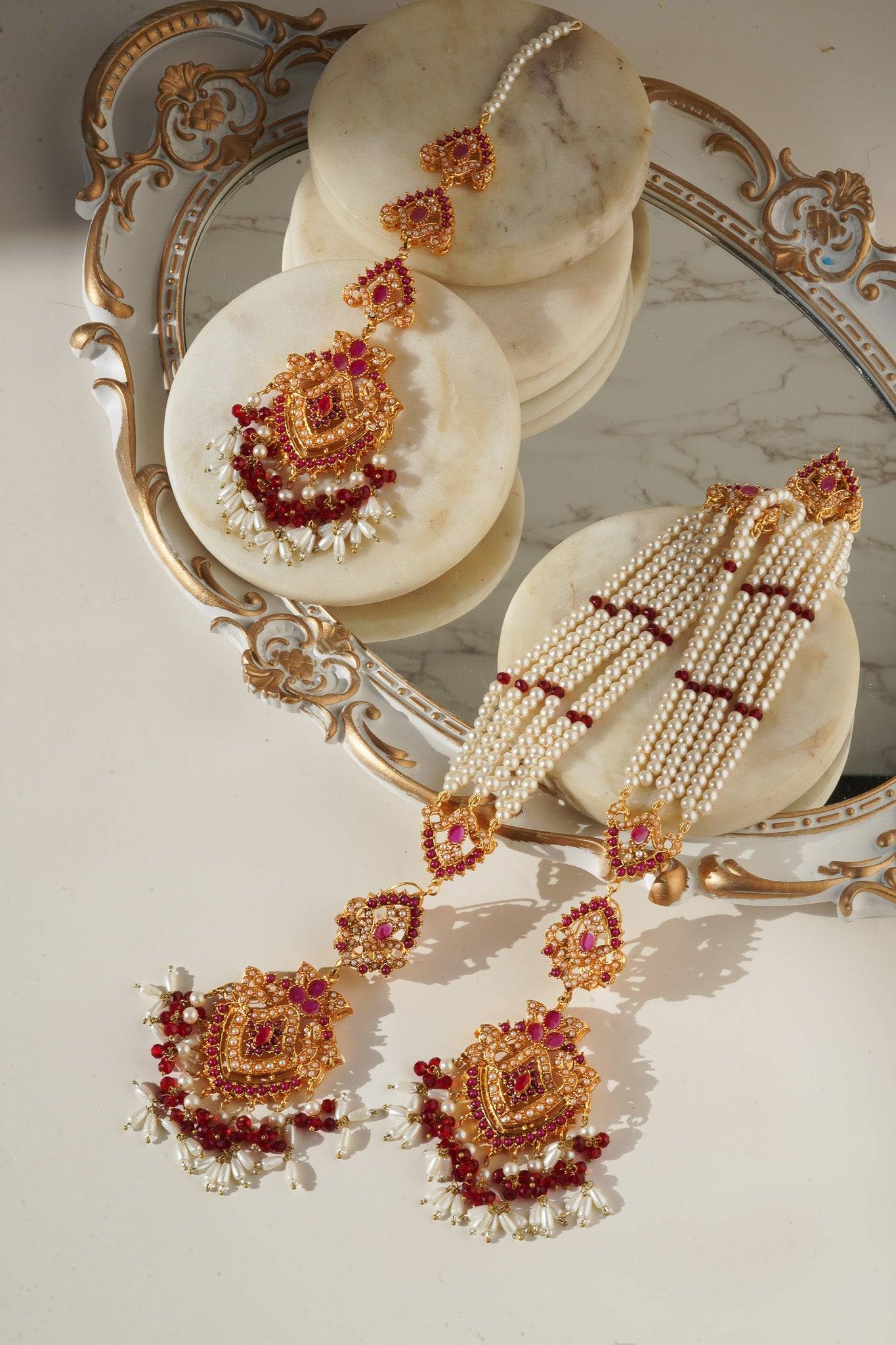 Sanjana - Long Saharay Earrings and Tikka Set Earrings & Tikka Set from Inaury