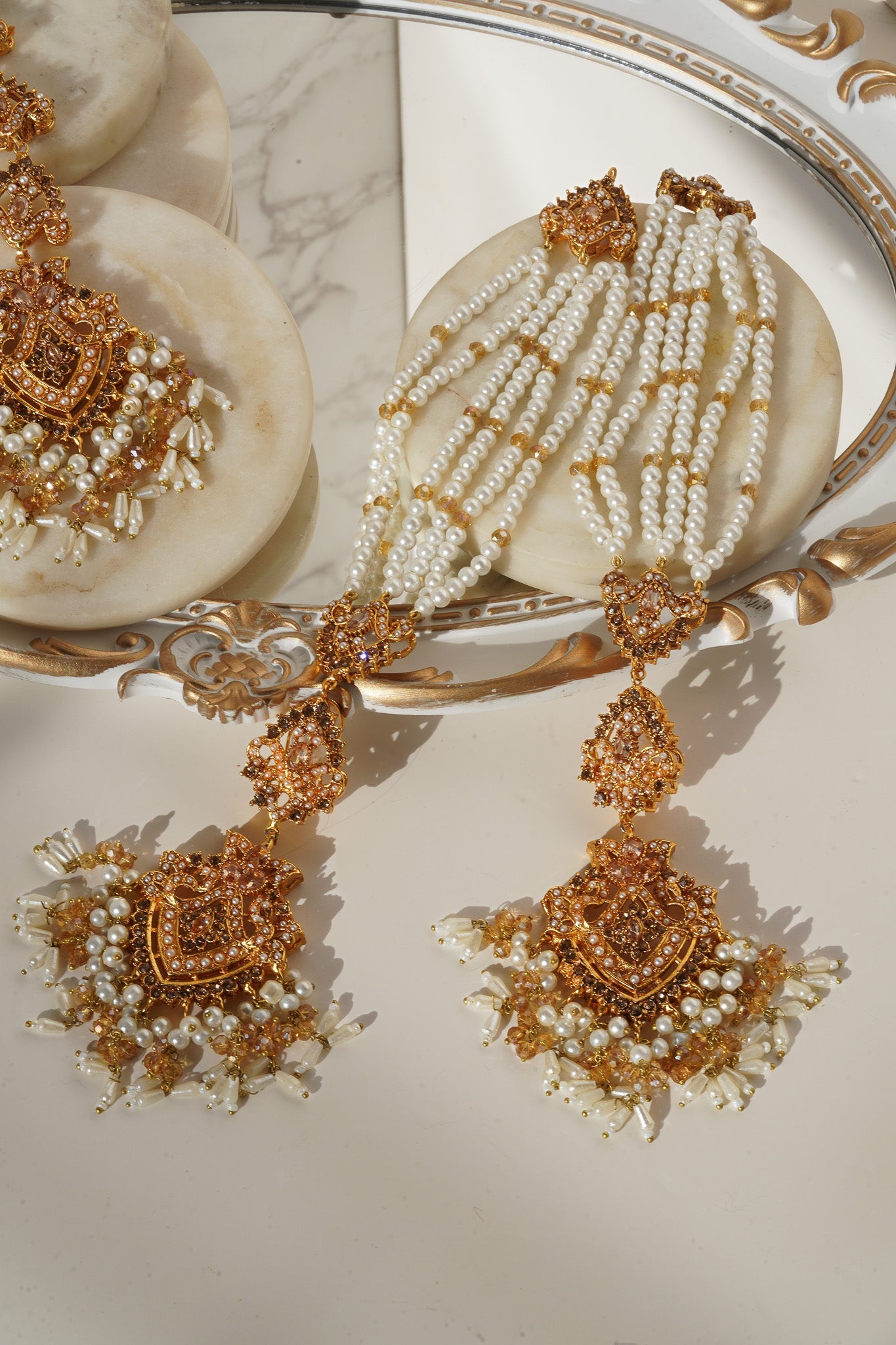 Sanjana - Long Saharay Earrings and Tikka Set Earrings & Tikka Set from Inaury