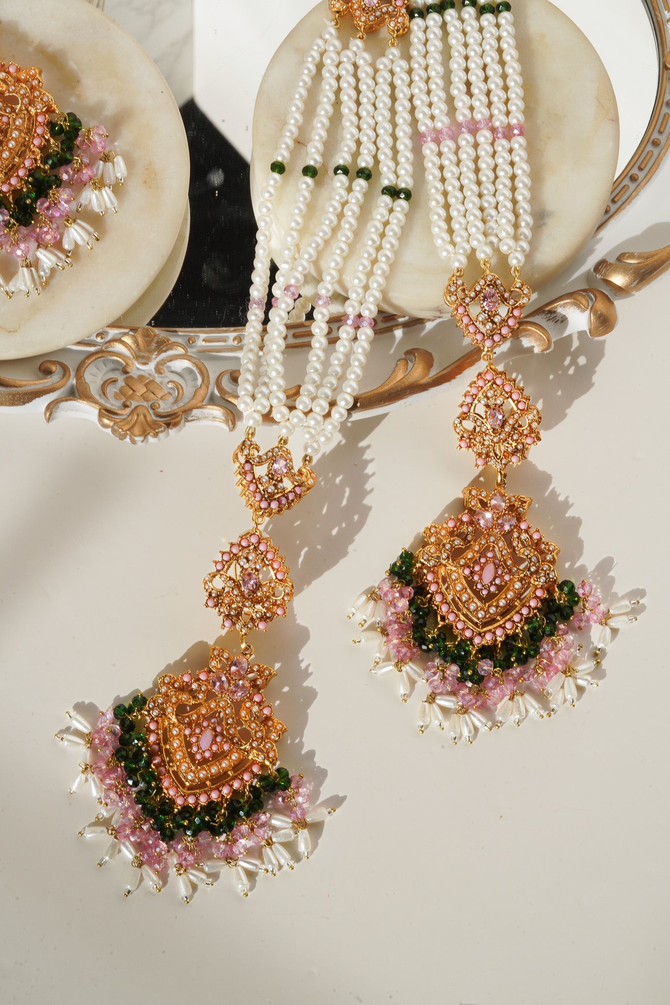 Sanjana - Long Saharay Earrings and Tikka Set Earrings & Tikka Set from Inaury