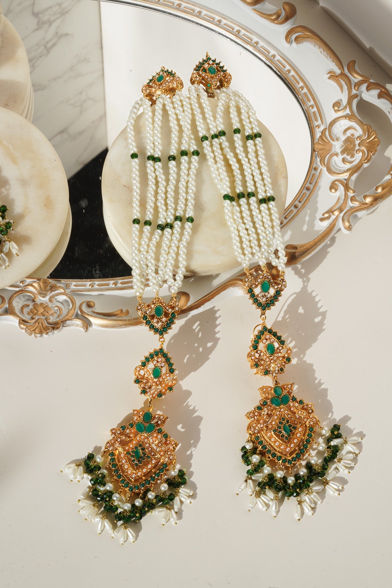 Sanjana - Long Saharay Earrings and Tikka Set Earrings & Tikka Set from Inaury