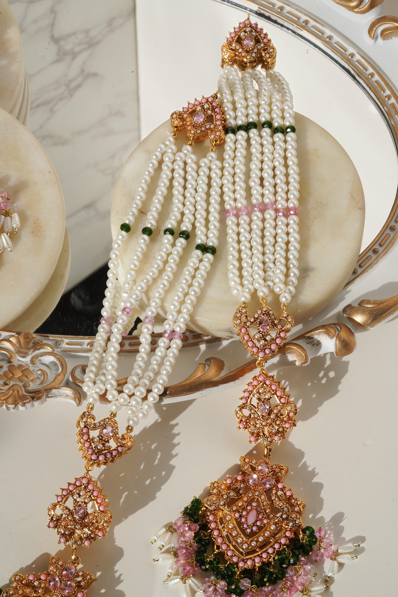 Sanjana - Long Saharay Earrings and Tikka Set Earrings & Tikka Set from Inaury